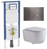 Geberit QeramiQ Dely Swirl Toiletset - 36.3x51.7cm - Geberit UP720 Duofix Sigma inbouwreservoir - slim zitting - gunmetal bedieningsplaat - ronde knoppen - glans wit