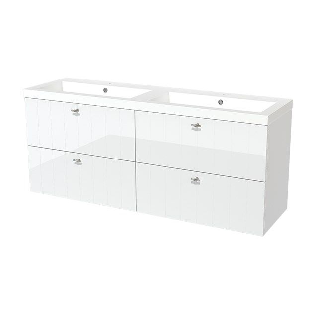 Maxaro Badkamermeubel 160cm Modulo Hoogglans Wit 4 Lades Lamel Wastafel Mineraalmarmer