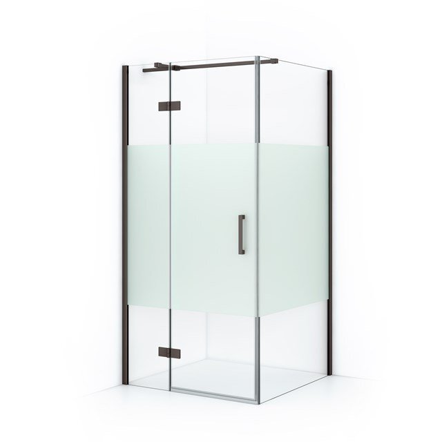 Maxaro Douchecabine Diamond 100x100cm 8mm Helder Veiligheidsglas met Matte Strook Zwart Metaal