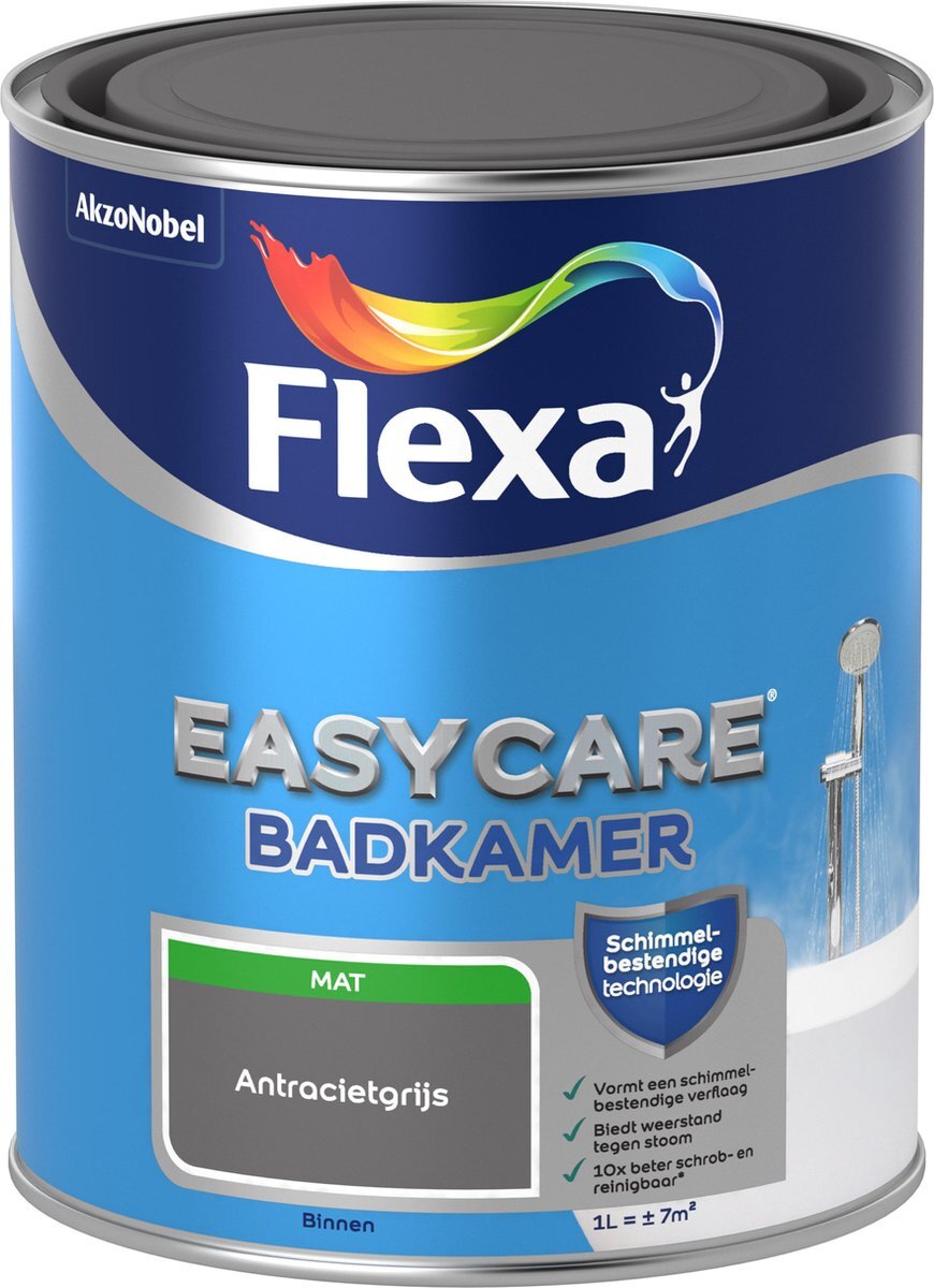 FLEXA Easycare - Muurverf Mat - Badkamer - Antracietgrijs - 1 liter