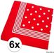 Merkloos Trendoz Boeren zakdoek - 6x - rood - met stippen - 55 x 55 cm