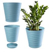 KADAX Bloempot met onderzetter, lichte ronde plantenbak voor binnen van kunststof, voor bloemen en planten (21 cm, pepermunt)