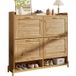 Pangivo Meuble À Chaussures Gain De Place 4 Portes En Lattes De Bois Et Métal Coloris Bois 108,5x24x100 Cm