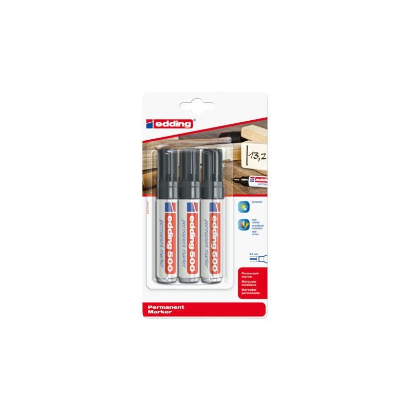 Edding Viltstift 500 schuin zwart 2-7mm blister à 3st