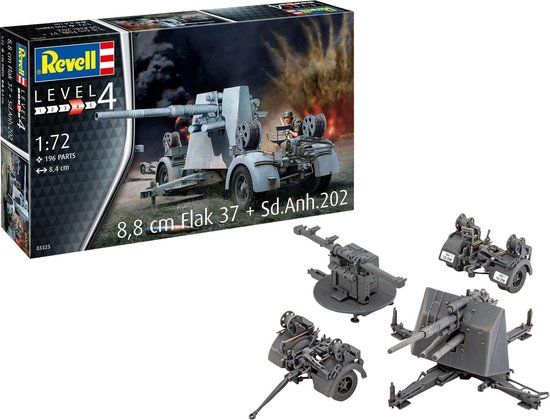 Revell 1:72 8,8 cm Flak 37 + Sd.Anh.202 Plastic Model Kit - REV03325