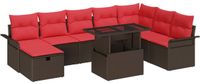 vidaXL Tuinbank - Set - 9 st - Bruin - poly rattan