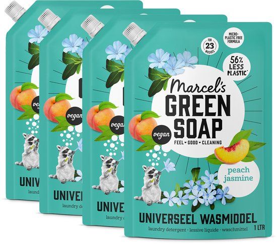Marcel's Green Soap Kleur Wasmiddel Navulling - Perzik & Jasmijn - 4 x 1L - 92 wasbeurten