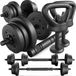 Trex Sport TX-010SM – Set de haltères en bitume 2×10 kg avec tige allongée et kettlebell et poignées push-up – Réglable – Set d'haltères – Respectueux du sol – Poids en bitume – Total 20 kg