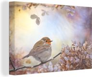 OneMillionCanvasses Canvas Schilderij Roodborstje - 90x60 cm - Modern - Wanddecoratie