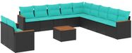 vidaXL set de jardin 12 pièces avec coussins en polyrotin noir