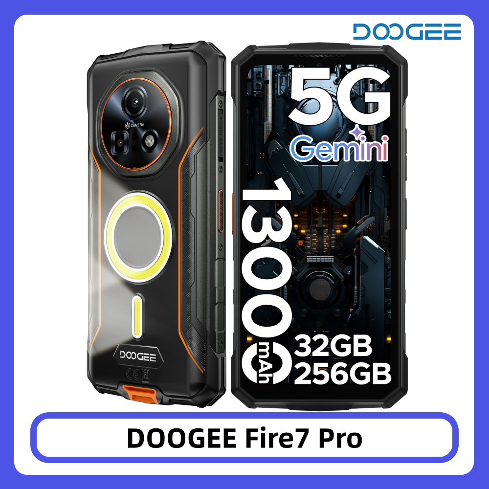 DOOGEE Fire 7 Pro 5G Robuuste Telefoon, 6.6" scherm, dubbele campingverlichting, 13000mAh batterij