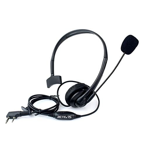 Retevis 2 Pin Walkie Talkie Headset PTT Verstelbaar met Draaibare Boom Luidspreker Microfoon Koptelefoon Compatibel met Radio RT24 RT22 RT27 RT1 RT5 Baofeng BF-88E BF-888S KENWOOD (1 St)