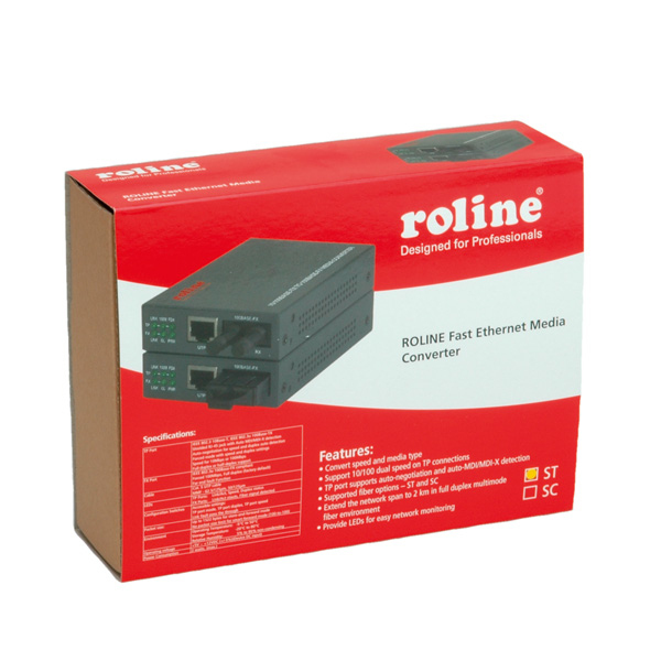 ROLINE RC-100FX/ST Fast Ethernet converter RJ-45 / ST, Loop-back