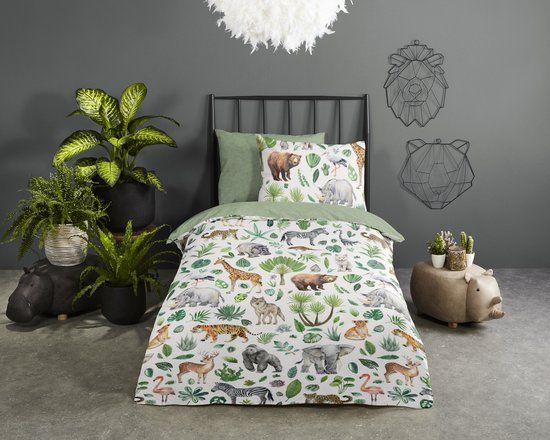 Good Morning dekbedovertrek Afrikaanse Dieren / Big Five - 1 persoons 140x200/220 cm - Multi - 100% Katoen Renforce