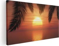 Artaza Canvas Schilderij Zonsondergang Op Het Strand Met Palmbomen - 60x30 - Canvas Print