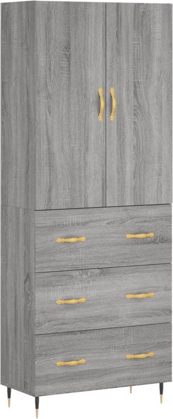 vidaXL Hoge kast bewerkt hout grijs sonoma eikenkleurig 69,5x34x180 cm