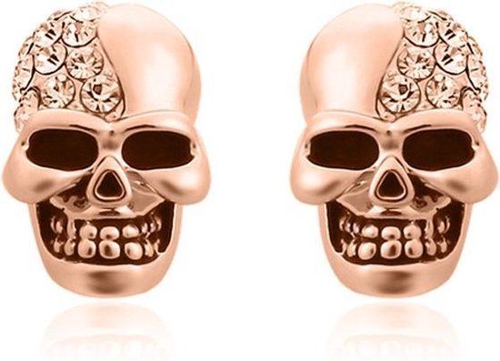 Mendes Lookinggoodtoday Skull Stud oorbellen Edelstaal Kristal Rosegoudkleurig