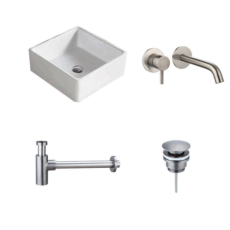 Badkamerplanet Waskomset Quatro Gun Metal Keramiek 38x38cm - Inbouwkraan