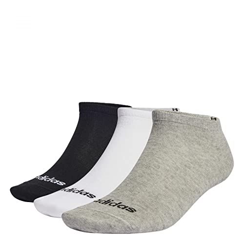 adidas Thin Linear 3 Pairs Invisible Socks - Medium Grey Heather/White/Black - S