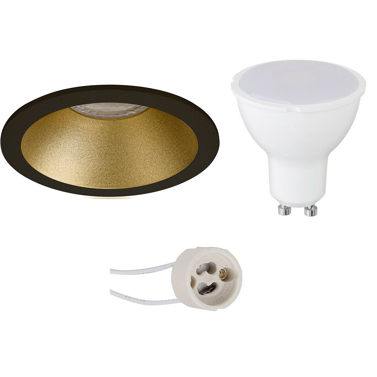 BES LED LED Spot Set - Pragmi Pollon Pro - GU10 Fitting - Inbouw Rond - Mat Zwart/Goud - 6W - Helder/Koud Wit 6400K - Verdiept - Ø82mm