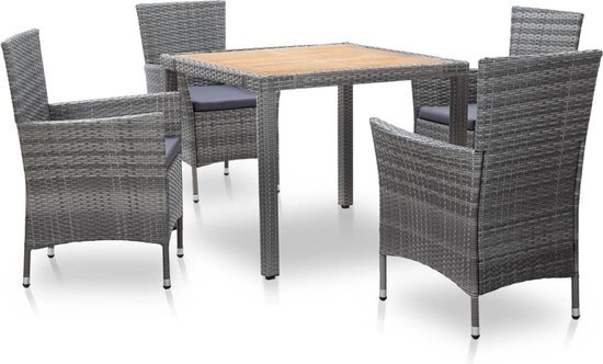 vidaXL 5-delige Tuinset met kussens poly rattan grijs