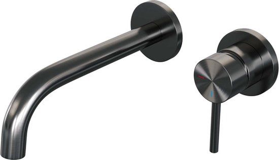 Brauer Gunmetal Edition Inbouw Wastafelmengkraan - Gebogen Uitloop Links - Gunmetal PVD
