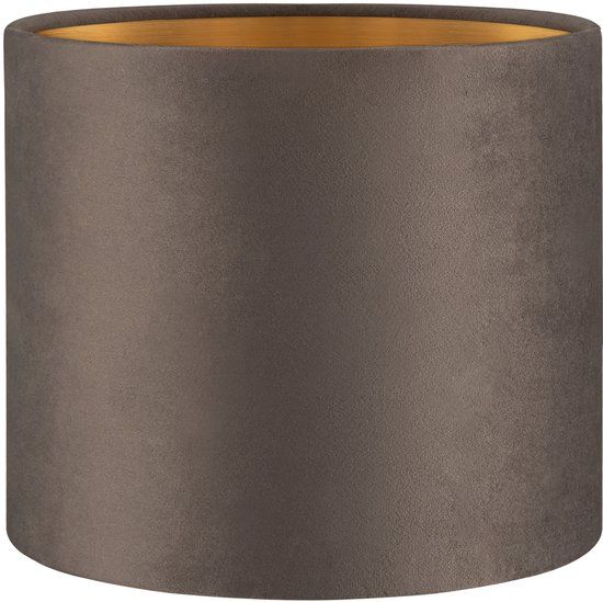 Home Sweet Home Fluweel - Velvet Lampenkap - Cilinder - Grijs + Goud - Luxe Stijl - ø20 x 17 cm - E27 Fitting