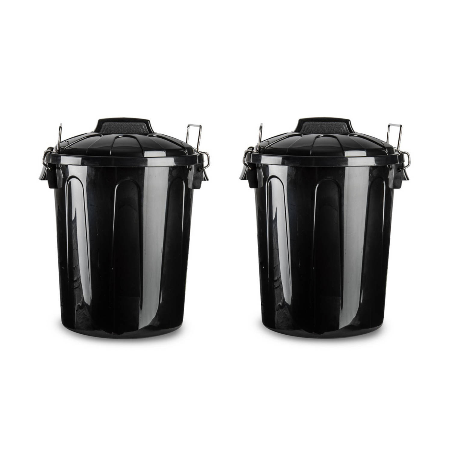 Forte Plastics Set van 2x stuks kunststof afvalemmers/vuilnisemmers in het zwart van 21 liter met deksel - Vuilnisbakken/prullenbakken - Kantoor/keuken