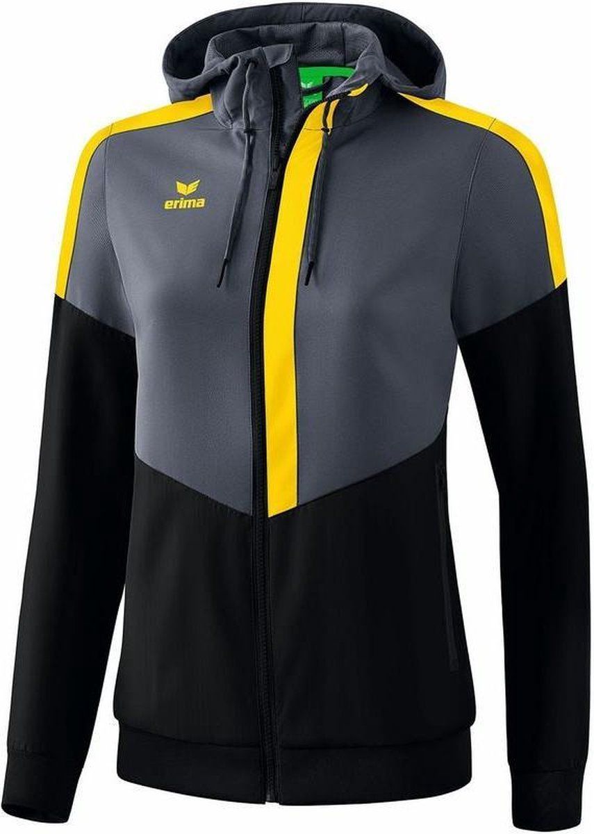 Erima Squad Tracktop Jack Met Capuchon Dames Slate Grijs-Zwart-Geel Maat 38