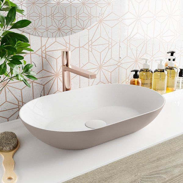Mondiaz Onni waskom 55x35x10cm ovaal opbouw Solid Surface Smoke/Talc