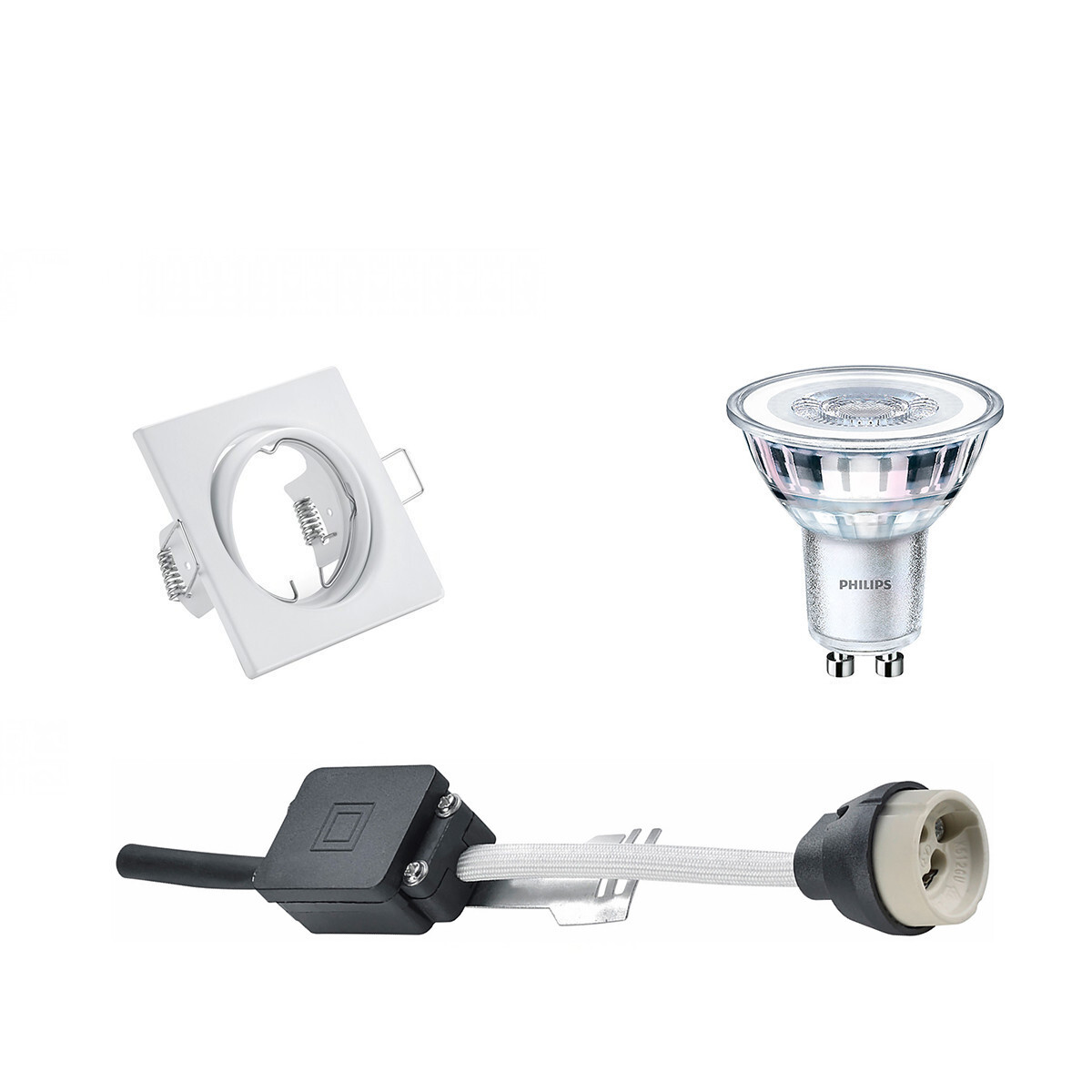 BES LED LED Spot Set - GU10 Fitting - Inbouw Vierkant - Mat Wit - Kantelbaar 80mm - Philips - CorePro 830 36D - 4.6W - Warm Wit 3000K