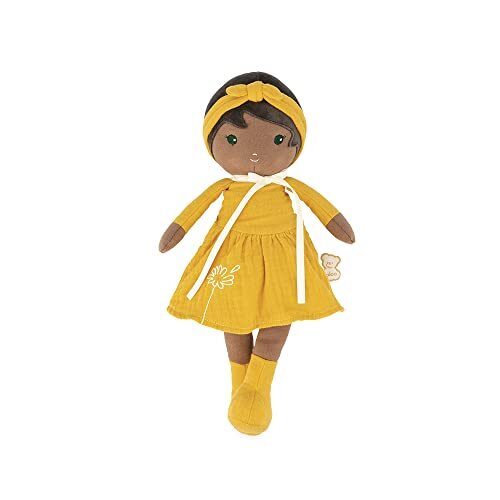 Kaloo - Tendresse – Mijn 1e pop van stof Naomie – stoffen pop 32 cm – gele jurk – mooie geschenkdoos en lint personaliseerbaar – vanaf de geboorte K20009