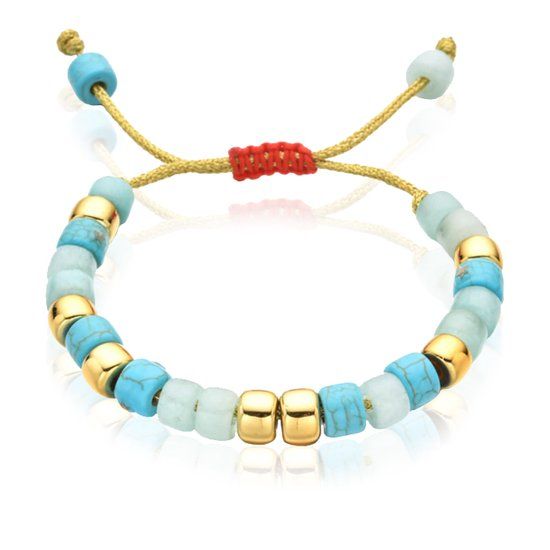 Deja Jewels Deja Beads Blauw Mix en Goudkleurig Armband Vrouwen Volwassenen Edelsteen Blauw/Goud 16 cm
