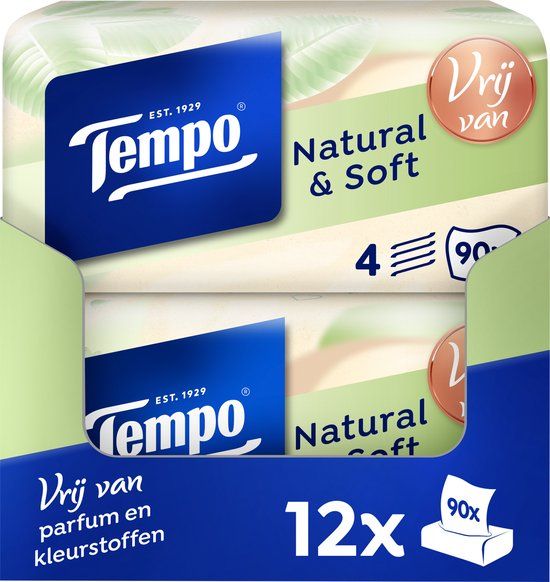 Tempo Natural & Soft - Tissuebox - 12 x 90 tissues - 1080 zakdoekjes