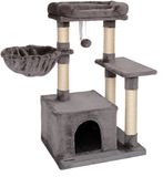 Lionto Krabpaal voor katten met pluche bal & ligkom, hoogte 85 cm, kattenboom met sisal & pluche, gezellige ligplek & hol, incl. wandbevestiging, geschikt voor kleine & grote katten, donkergrijs