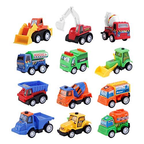 Fun-Here 12 STKS Bouw Speelgoed Pull Back Digger Mini Voertuigen Graafmachine Bulldozer Truck Speelgoed Voor Kids Jongen Meisje Peuters Party Favor Cake Decoraties verjaardagscadeau