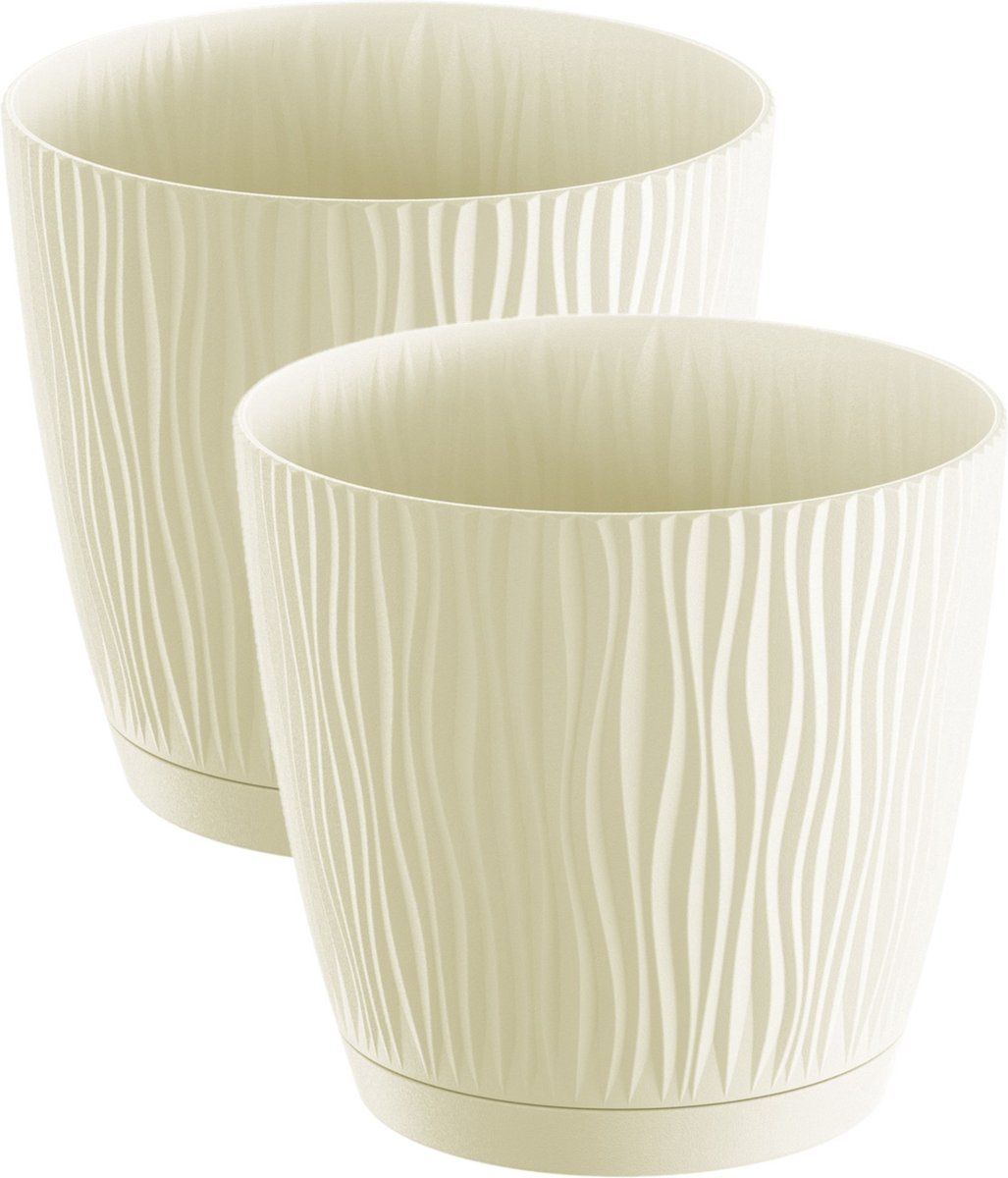 Prosperplast Waves - Plantenpot - Ø28 cm - Creme Wit - 2 Stuks