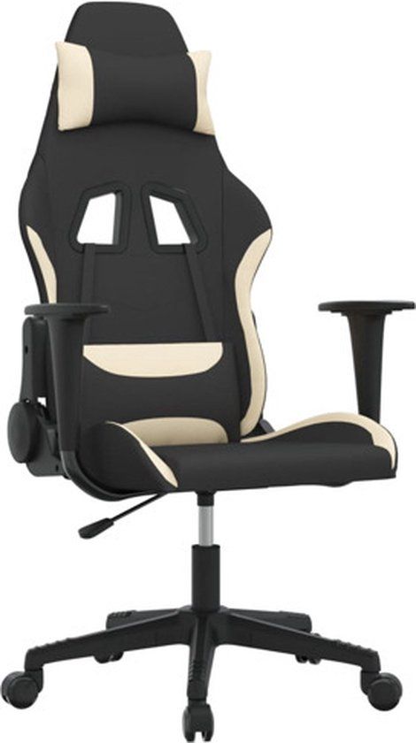 vidaXL Massage gamestoel stof zwart en crèmekleurig