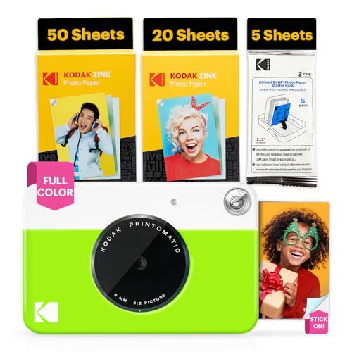 KODAK Printomatic Volledige Kleur Camera – 75 Vellen BUNDEL – Zink 2x3" Plakfoto Papier – Groen