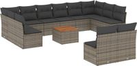 vidaXL 13-delige Loungeset met Kussens, Poly Rattan, Grijs
