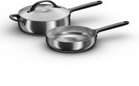 BergHOFF Home Belly Pannenset Ø 24 cm – Duurzame Hapjespan met Deksel & RVS Braadpan – PFAS-Vrije Bakpan – Geschikt voor Inductie & Oven tot 250 °C – Smokey Black