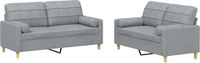 vidaXL 2-delige Loungeset met kussens stof lichtgrijs