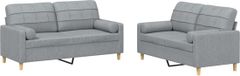 vidaXL Loungeset met kussens stof lichtgrijs