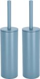 Spirella Luxe Toiletborstel in houder Cannes - 2x - lichtblauw - metaal - 40 x 9 cm