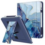 Fintie Standaard hoes voor 7 inch Tolino Vision Color 2024/Vision 6 2021 & Kobo Libra Colour 2024/Libra 2 2021 - Cover met polsband, kaartenvak en automatische slaap/waak, blauw marmer