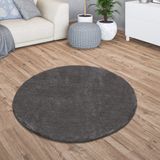 TT Home Vloerkleed Woonkamer Laagpolig Eenkleurig Modern Design Wasbaar Antraciet 80 cm Rond