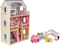 Merkloos Poppenhuis Uitklapbaar met LED-Verlichting - Houten Mini Poppenhuis - Speelhuis met Kamer Meubels - Geel