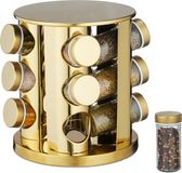 Merkloos Relaxdays kruidencarrousel met 12 potjes - draaibaar - staand - rvs - 3 laags - goud