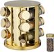 Merkloos Relaxdays kruidencarrousel met 12 potjes - draaibaar - staand - rvs - 3 laags - goud