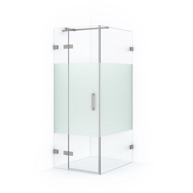 Maxaro Douchecabine Diamond 90x80cm 8mm Helder Veiligheidsglas met Matte Strook Geborsteld RVS